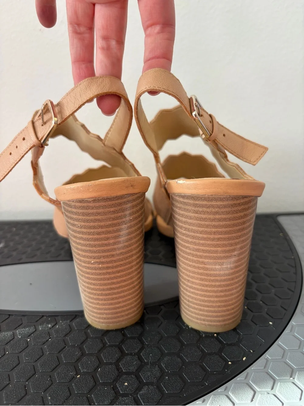 Katy Perry Collections Peach Scalloped Triple-Strap Block Heels